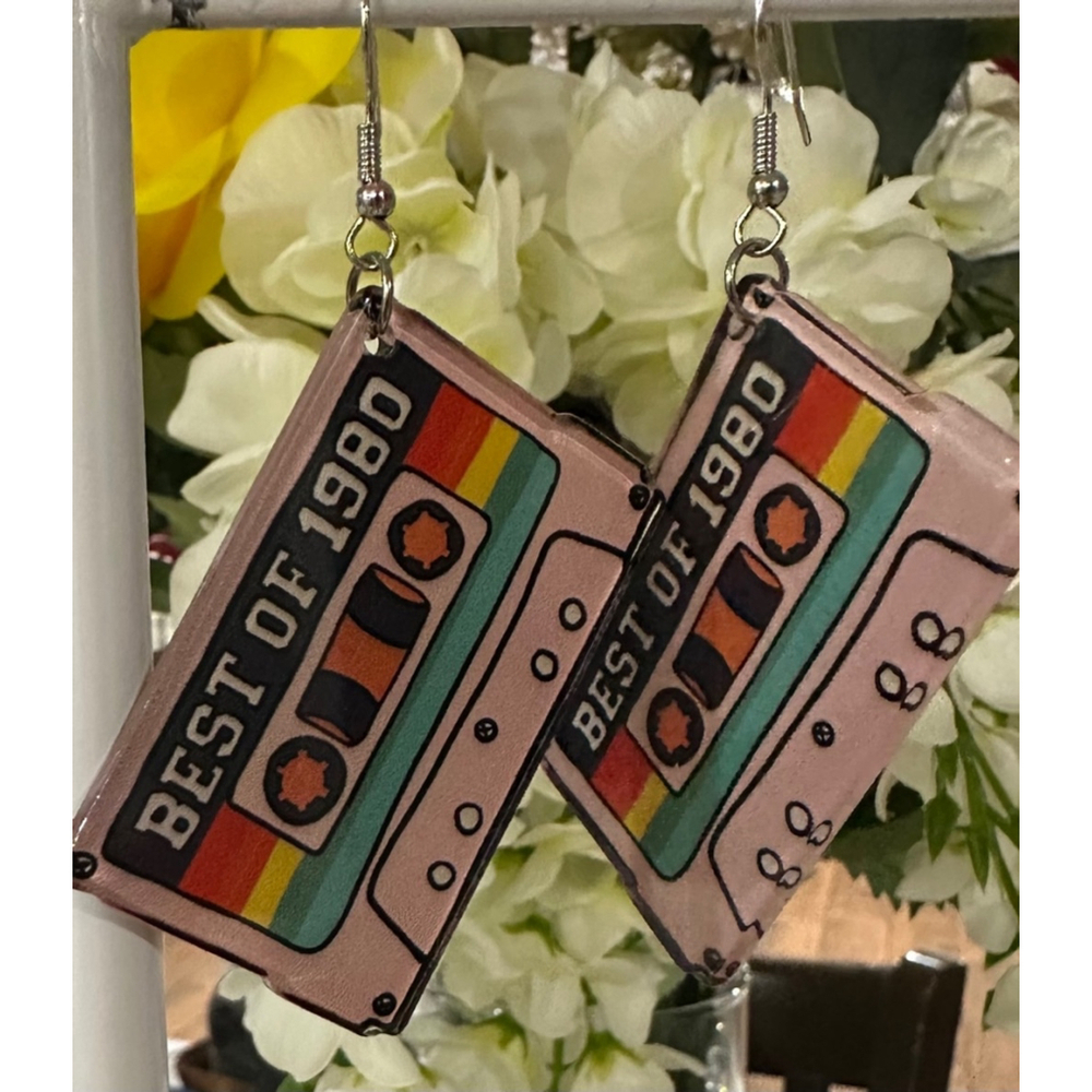 Women's Cassette Tape Earrings Pink Multi-color - Picture 2 of 4
